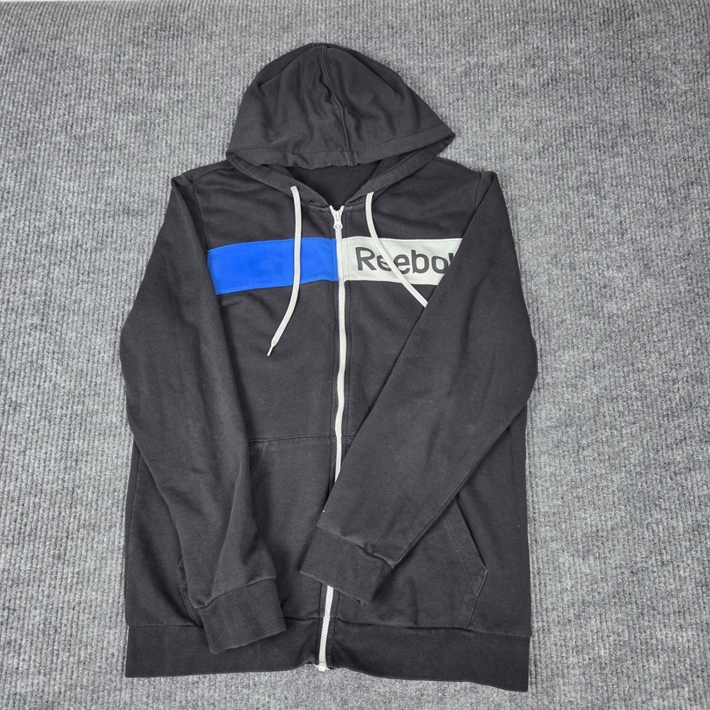 Reebok Men's Black Zip Up Hoodie Athleisure Activewear Size L